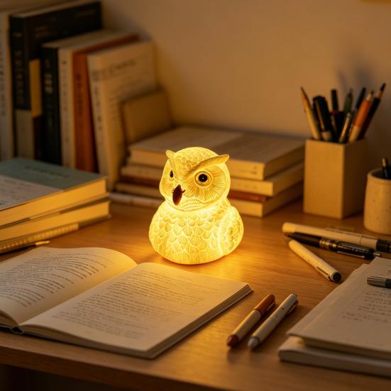 LED Owl Night Light Small Resin Owl Bedside Light 3D Bird Table Lamp for Bedroom Living Room Dining Room Nursery Office Home Decoration