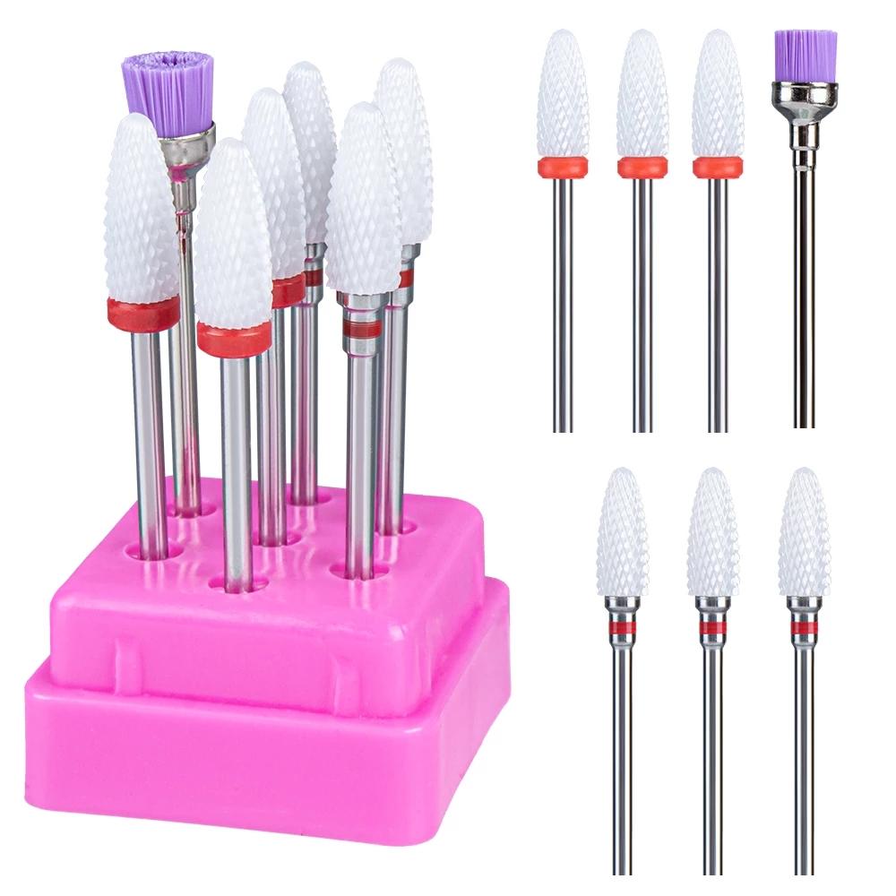 7pcs Ceramic Nail Drill Bits Set Milling Cutter for Manicure Machine Accessories Rotary Burrs Pedicure Cutter for Remove Gel Bit