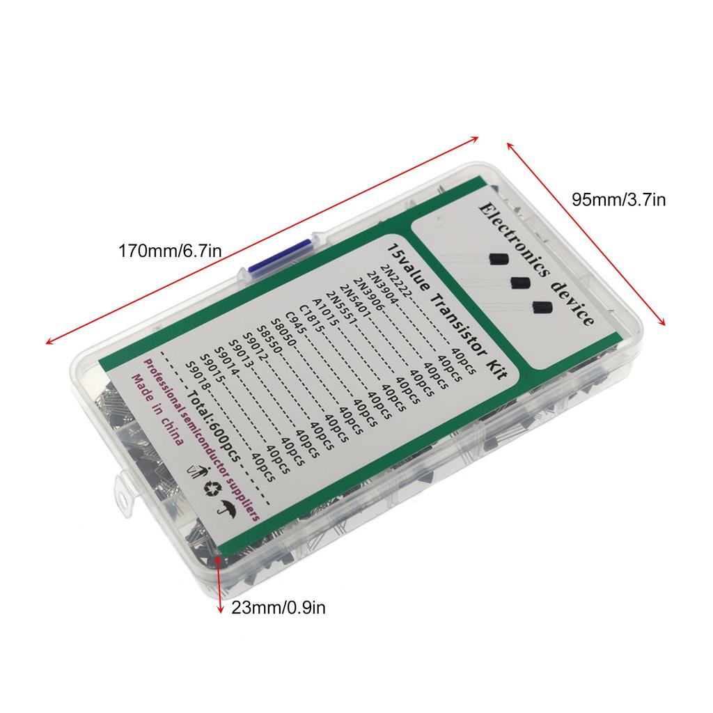 200/600PCS TO-92 Transistor 15 Types Values Kit Set 2N222/2N3904/2N3906/ 2N5401/2N5551/ A1015/C1815/C945/S8050/ S8550/S9012
