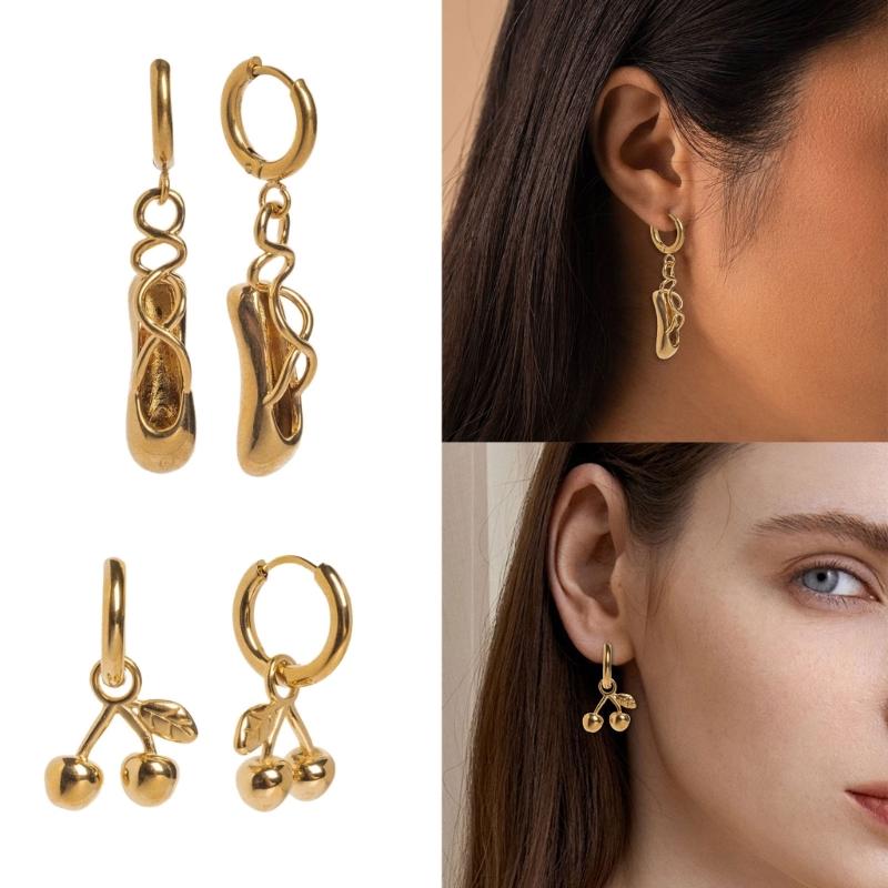 Retro Dance Shoe Cherry Drop Earrings Artistic Handcrafted Details Lightweight Comfort Ear Jewelry For Daily Wear