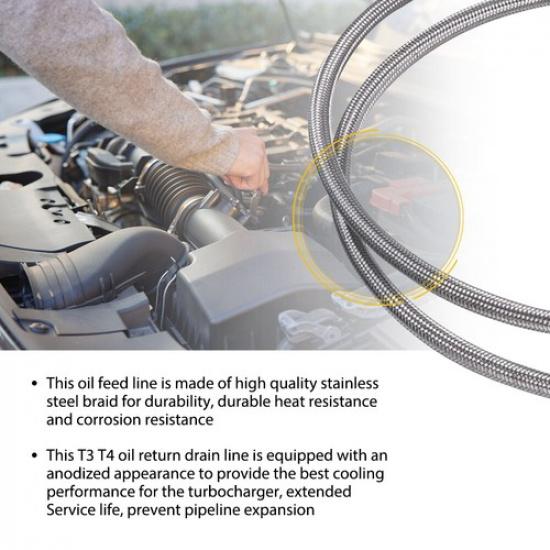 T3 T4 T60 T61 T70 Turbo Oil Feed Line Kit 1/8 PNT 90 Degree 41" | WLGYG41INCHT3 | Aftermarket Branded | Gray | 1 Year Manufacturer Warranty |