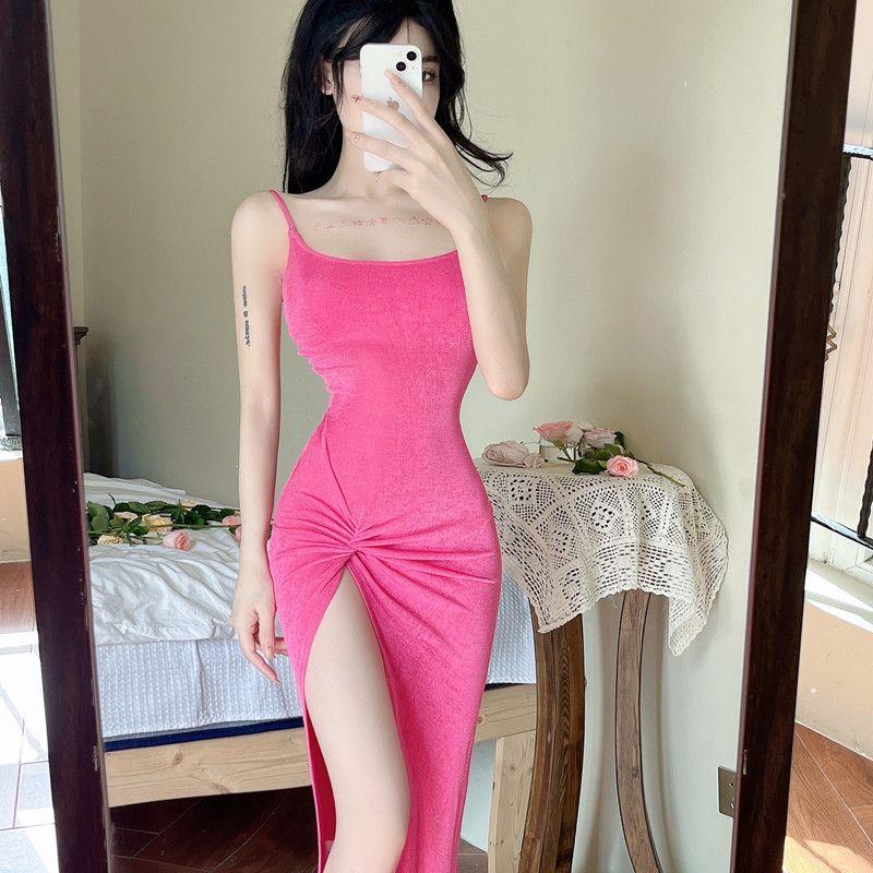 Fashionable Sexy Low Stern Sling Dress French Waist-hugging Slim Temperament Slit Hip-packing Bottoming Skirt