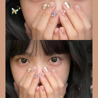 Wearing Armor Handmade Manicure Finished Product Fake Nail Patch Sweet and Cool Hot Girl Dreamy Butterfly Magic Mirror Tassel Short Armor