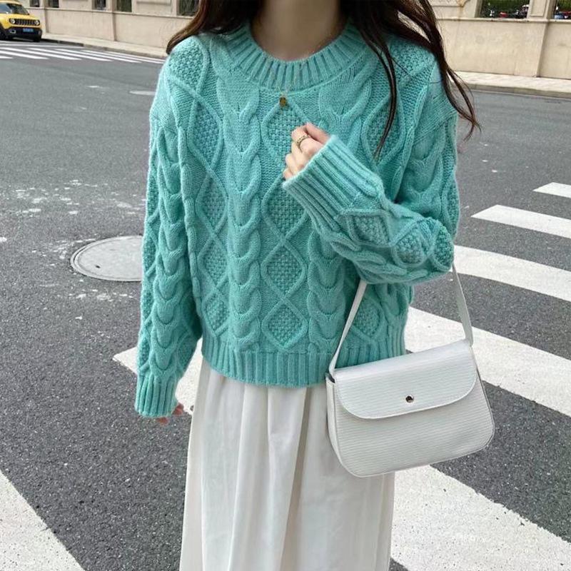 Thick Wool Twist Knitted Sweater Pullover Autumn and Winter Small Bottom Knitted Sweater Women