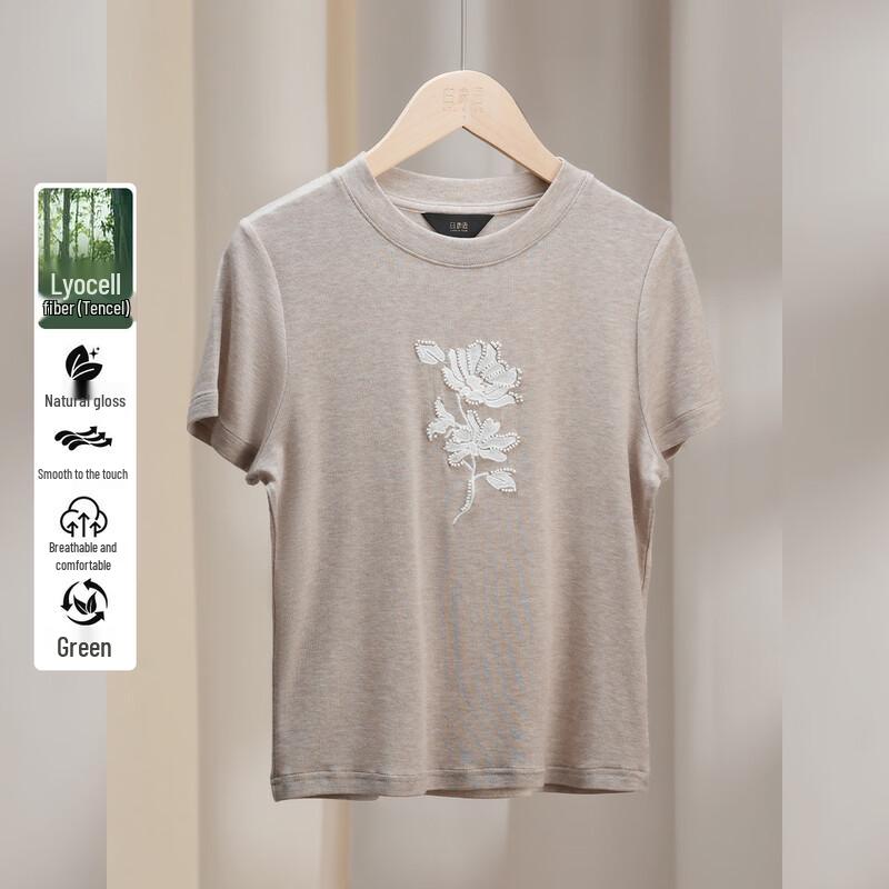 Bailuyu Tencel Wool Blend Embroidered Round Neck T-shirt S