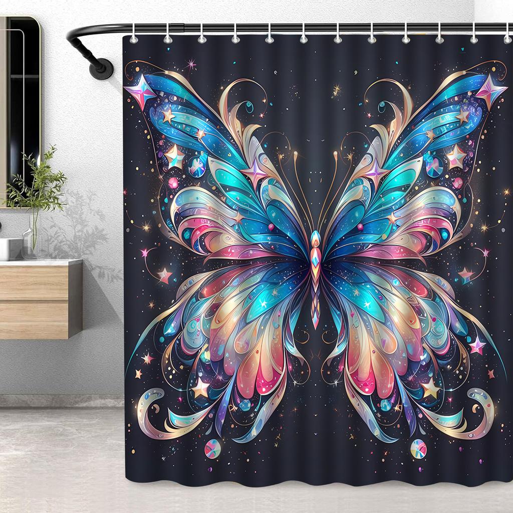 Butterfly Pattern Shower Curtain, Elegant Polyester, Multifunctional Bathroom Partition, Machine Washable, All-Season Decor