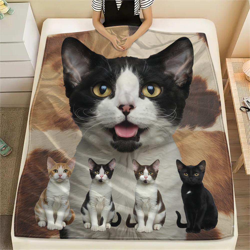 1 Stück Süße Katze 3D-Druck Flanelldecke, Hohe Qualität, Bequem für alle Jahreszeiten, Heimdekoration, Wärme und Komfort, Perfekt für Geschenke