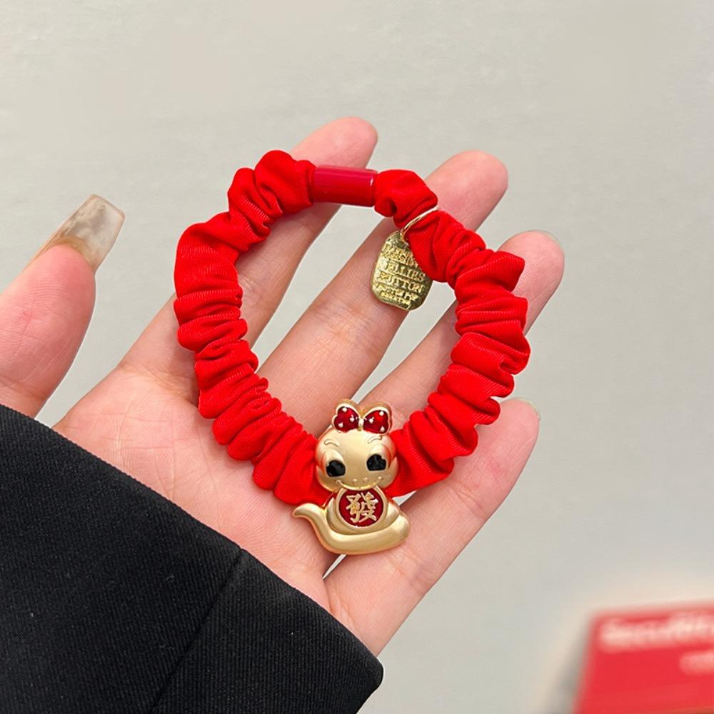Rhinestone New Year Hair Rope Red Chinese Style Bracelet Elastic Snake Year Hair Ring  Girls