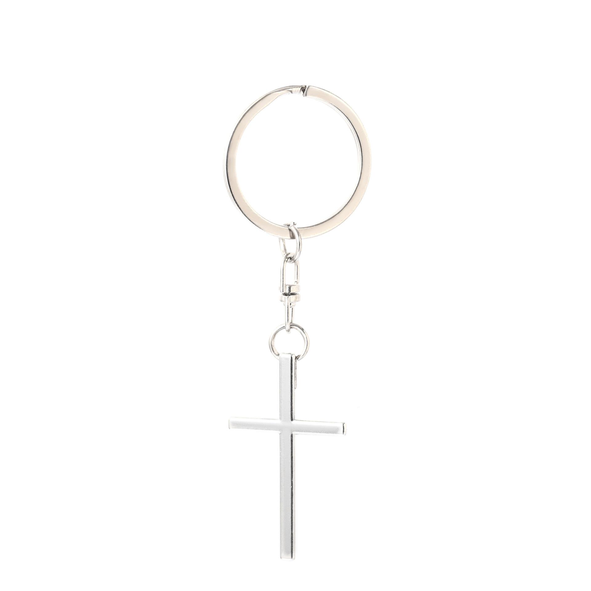 

Couple Cross Stainless Steel Keychain Simple Romantic Design Fashion Metal Keyring Practical Car Bag Pendant