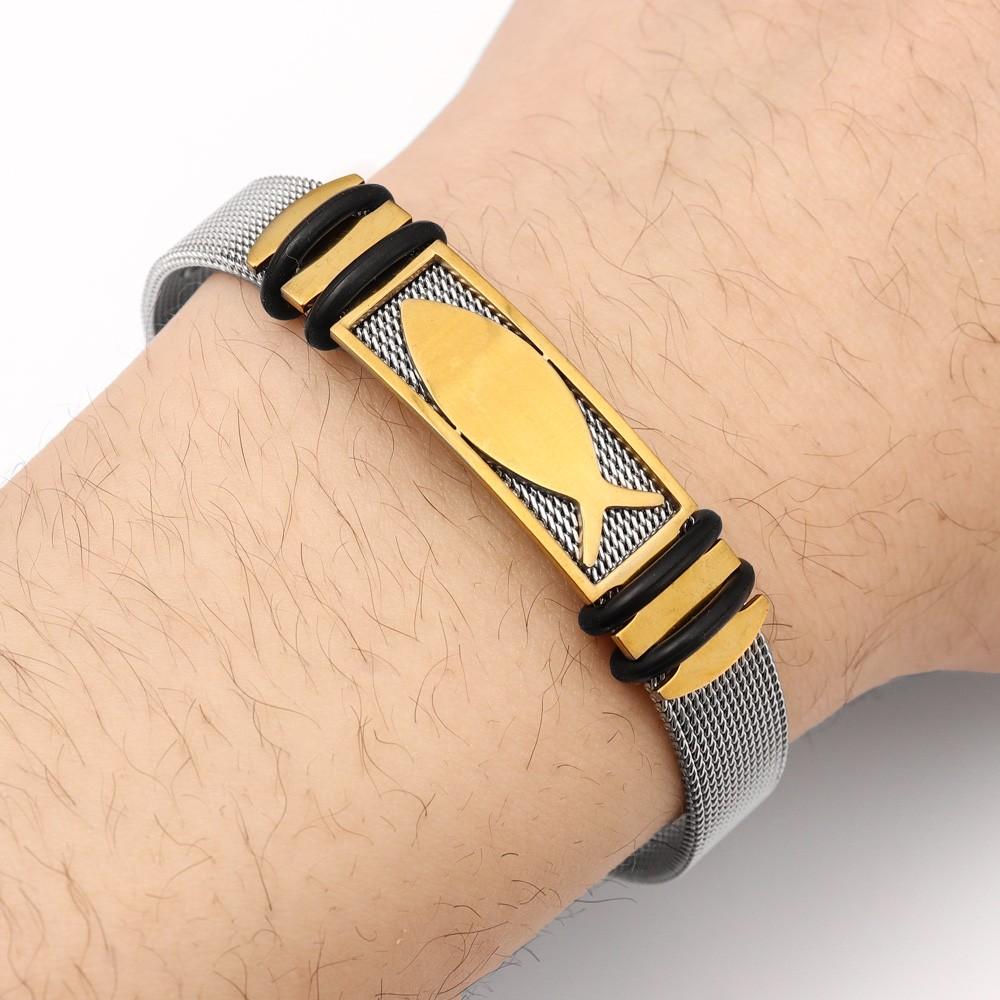 

Модный браслет с надписью «Благословение большой рыбы», регулируемый браслет из нержавеющей стали, праздничный подарок, индивидуальный панк-браслет для вечеринки