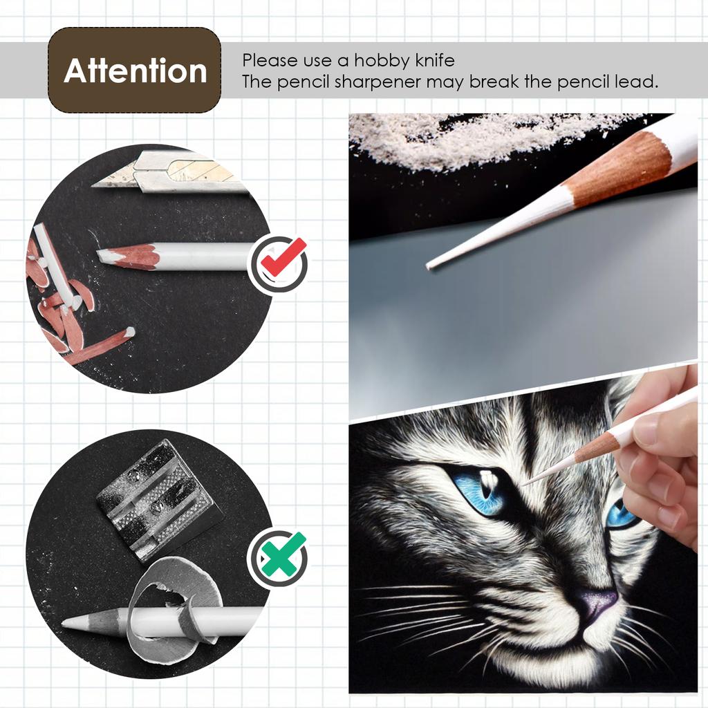 3Pcs White Sharpen Pencils For Sketching Painting Smooth Professional Grade Durable Lead Highlighter Charcoal Pencils