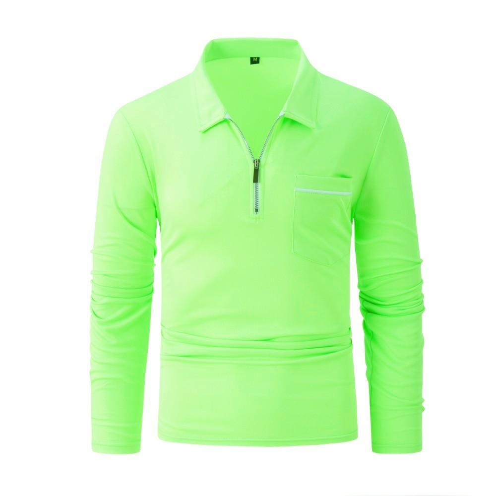 Men's Long Sleeve Polo Shirt Turn-down Solid Color Business Casual Top