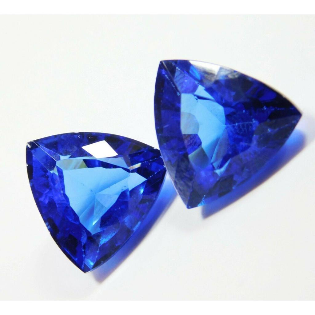 Natural Blue Tanzanite Loose Gemstone 14.80 Ct Trillion Shape Pair for Jewelry Making and Crafts