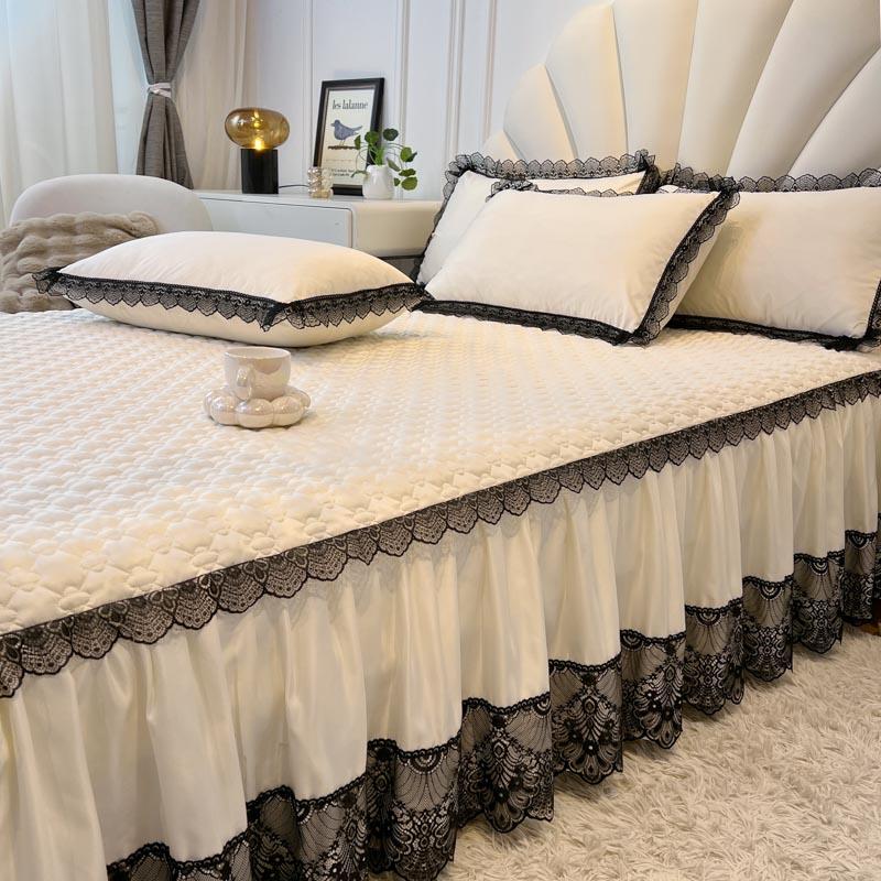 Lace Style Bed Skirt Quilted Bed Cover Queen/King Size Bedspread Solid Color Mattress Protector Falda De Cama (No Pillowcase)
