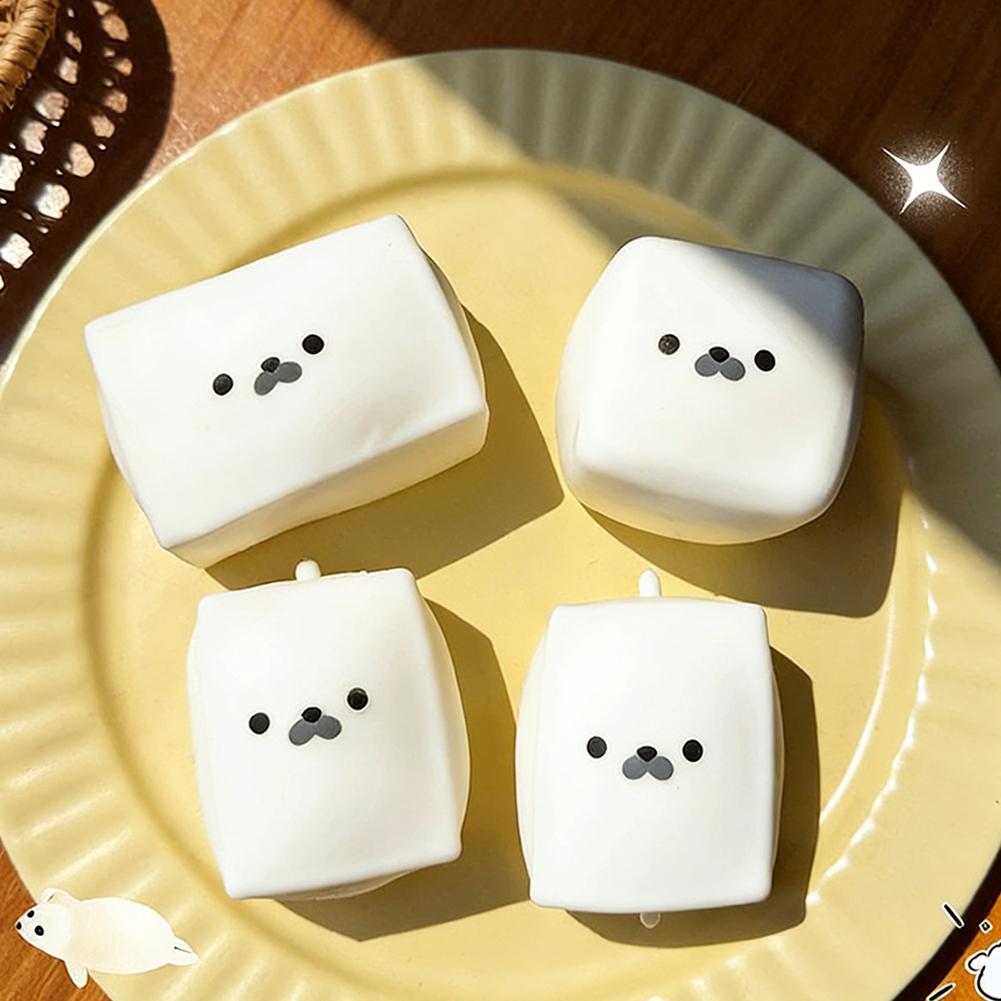Cute Milk Cube Seal Toy Kawaii Soft Squeeze Stress Relief Fidget Toy Slow Rising Sensory Toy Kids Birthday Gift