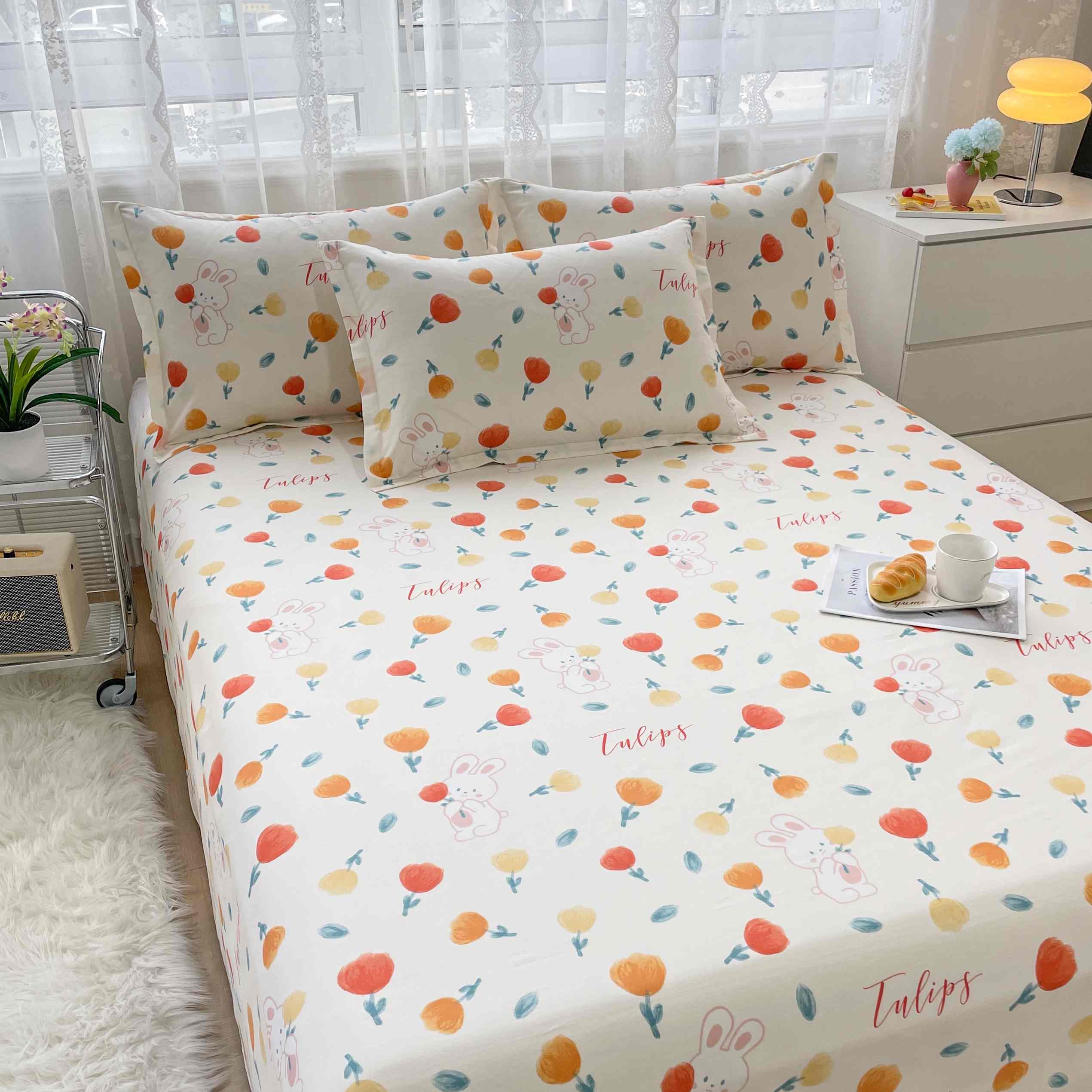 

Colorful Polka Dot Bed Sheet Set Kid Cartoon Bear Single Soft Bedding with 2 Pillowcases Adult Bedroom Decoration King Bed Cover 120x230cm 3pcs