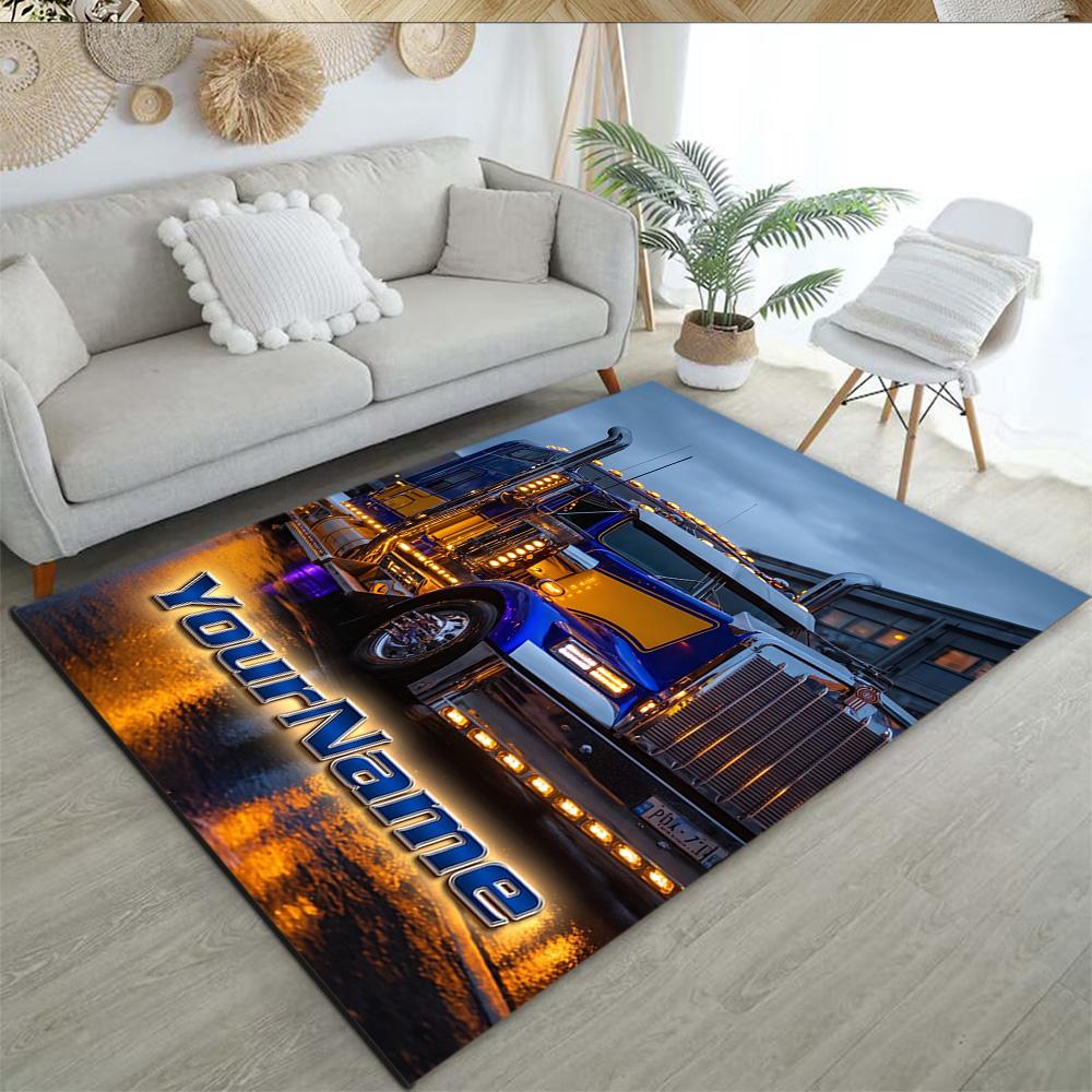 Peterbilt Heavy Trucks Customized Name Floor Mat Suitable for Game Room Entryway Living Rooms Outdoor Antislip Carpet Anime Office Decor