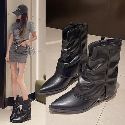 Design de Marcă Vârf Ascuțit Tocuri Pătrate Femei Iarnă Botine Înalte Concise Pantofi de Birou pentru Doamne Pliate Slip-on Cizme de Iarnă