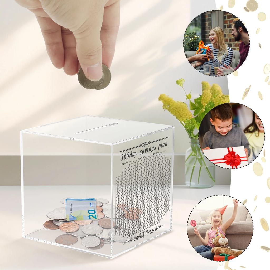 Upgraded Piggy Banks Acrylic Transparent Money Saving Bank,365 Days Goal Money Box for Adults Kids Teens,Can Only Save NEW