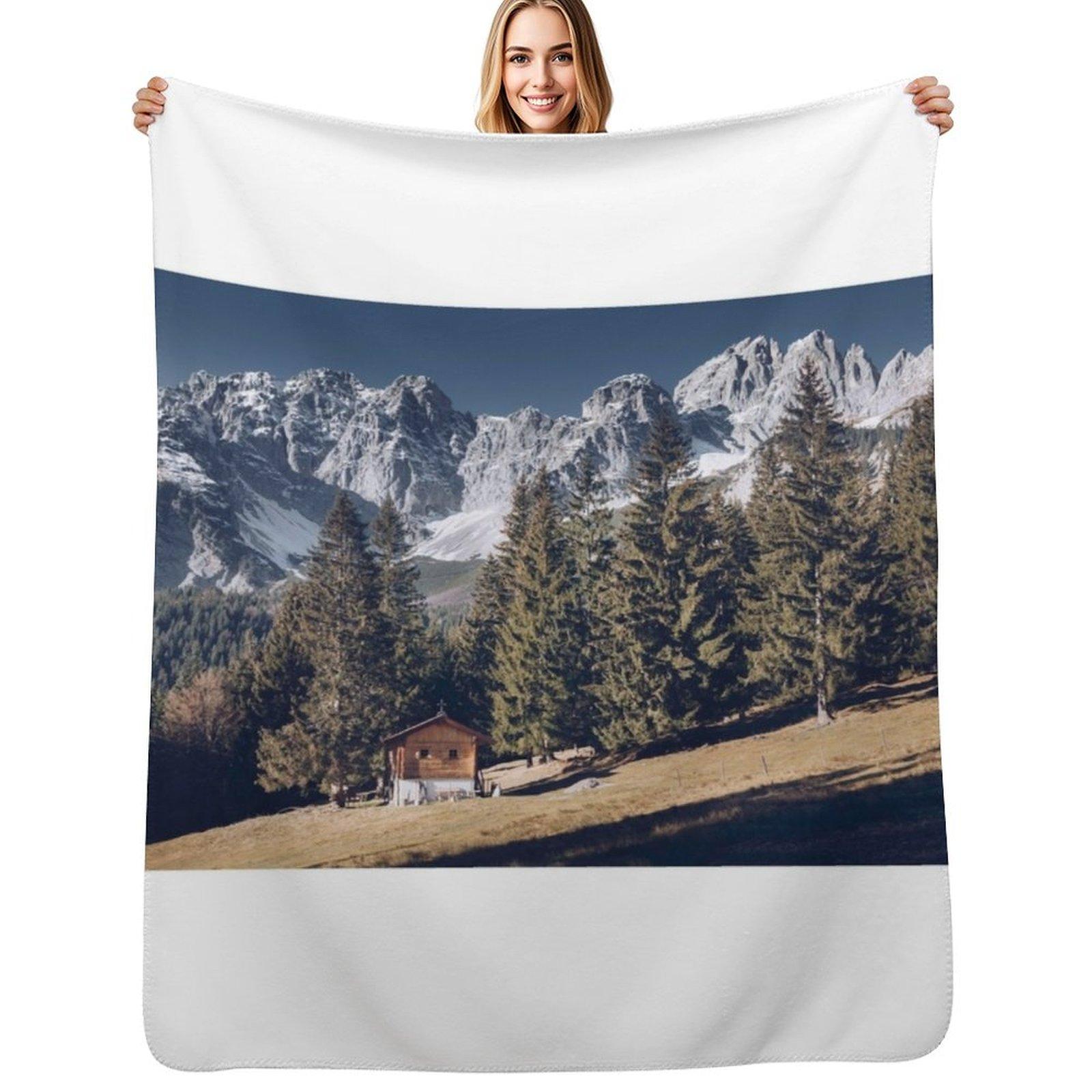 Kaiser - idyllic mountain landscape with mountain hut on the Wilder Kaiser Throw Blanket Plaid on the sofa Hair Blankets Size: 75*100cm, Weight: 230 GSM