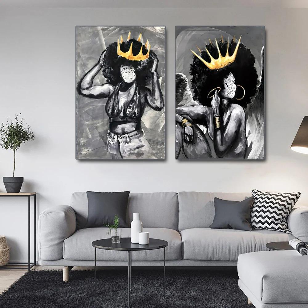 Black Woman With Crown Model Wall Art Poster Faceless Nordic Mural Modern Home Decor Canvas Pictures Prints Living Room Decorate