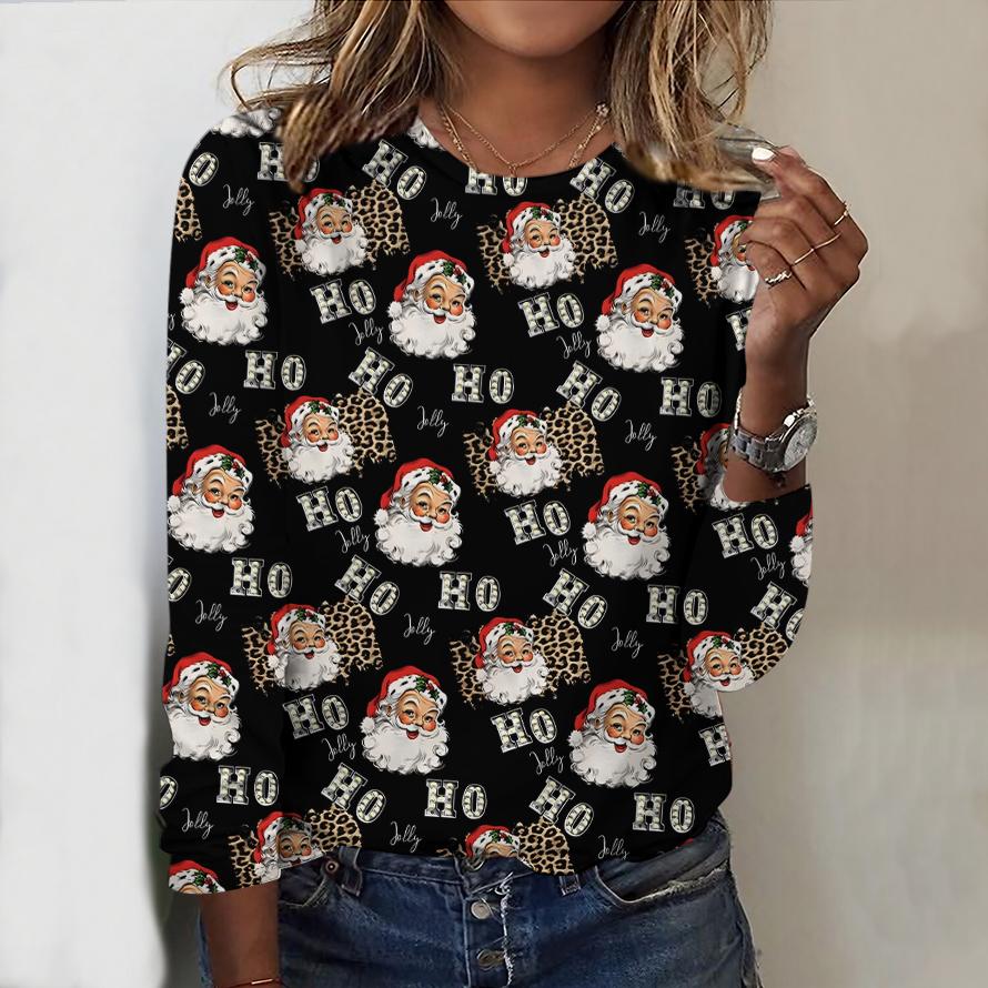 

Женский новый повседневный топ с круглым вырезом и длинным рукавом на осень-зиму 2025 года с 3D-рождественским узором. Идеальный подарок на Хэллоуин и Рождество. 8XL чёрный