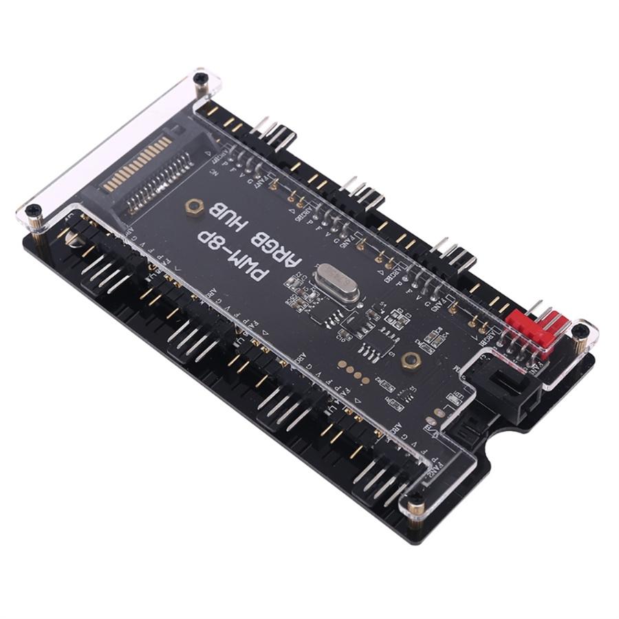 PWM fan+ARGB LED sync controller 2 in 1, wireless, 1 to 8, splitter, 5V, 3-pin ARGB, 4-pin fan adapter