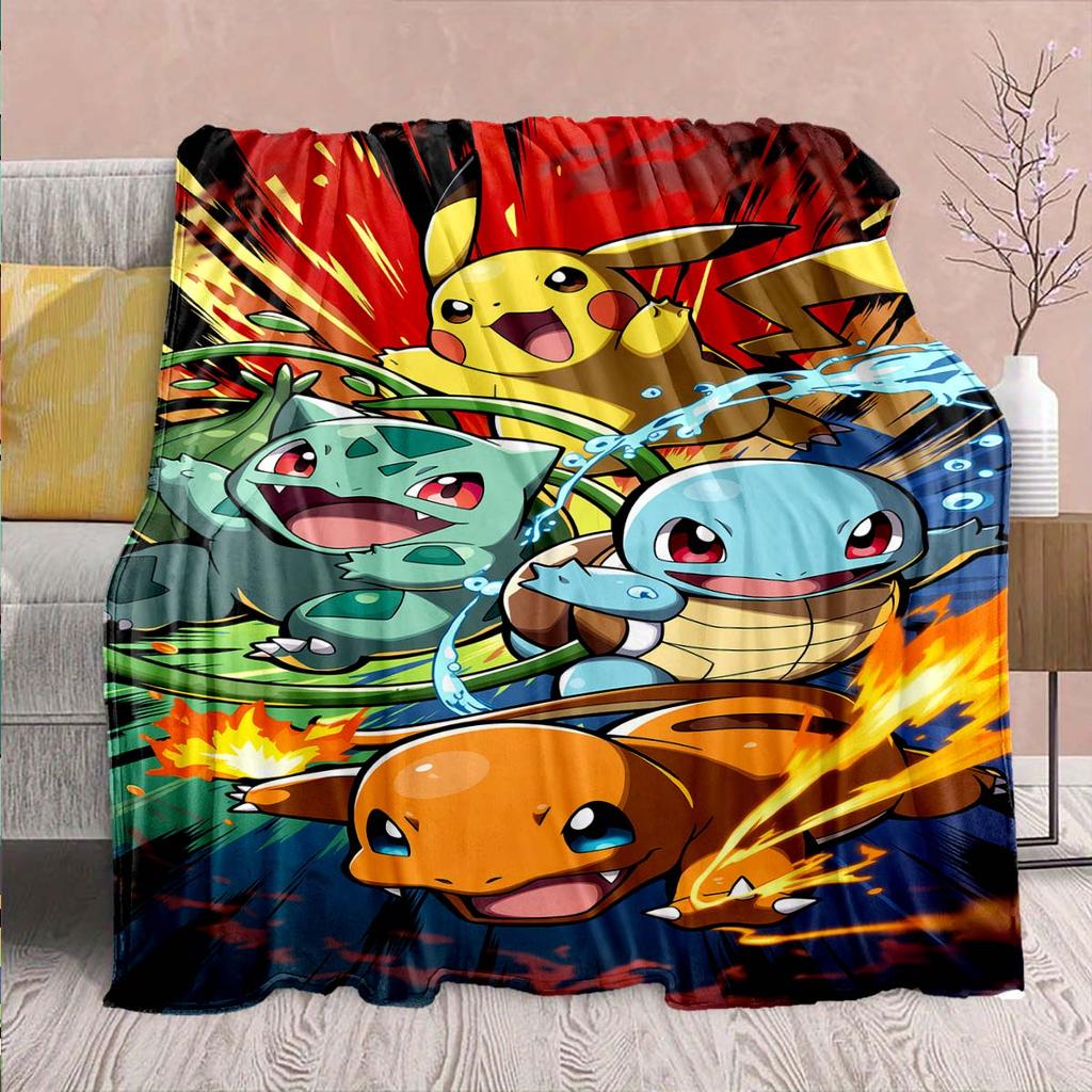 Pokémon Anime Flannel Blanket - Soft Warm Perfect for Sofa, Bedding Camping Travel Office Home Decor -QJY