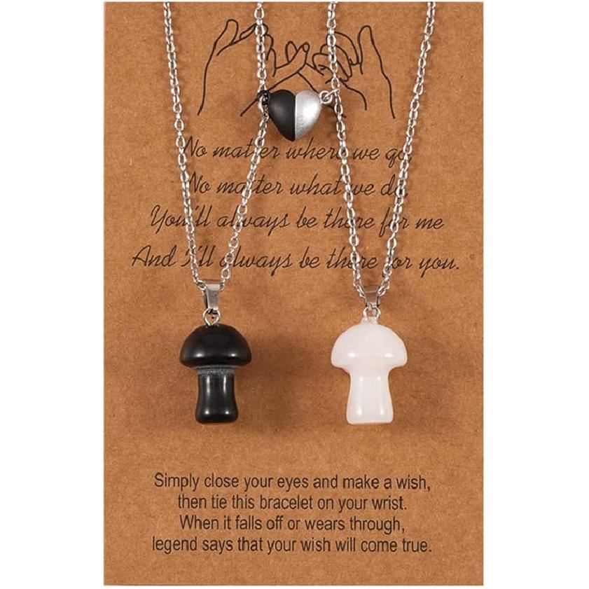 COLORFUL BLING Mutual Attraction Love Heart Necklace Friendship Dinosaur Mushroom Pendant Matching Necklace for Couples Best Friends Friendship Pinky