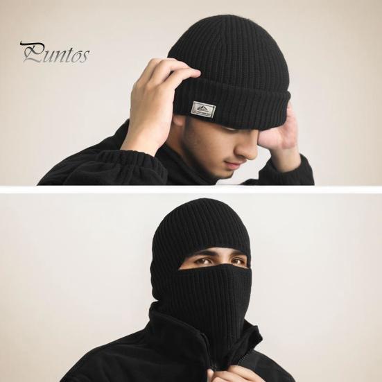 Men Winter Hat Knitted Thick Stretchy Piled Hat Solid Color Ear Protection Multiple Folding Styles Warm Daily Wear Cap Outdoor Skiing Skating Headwear