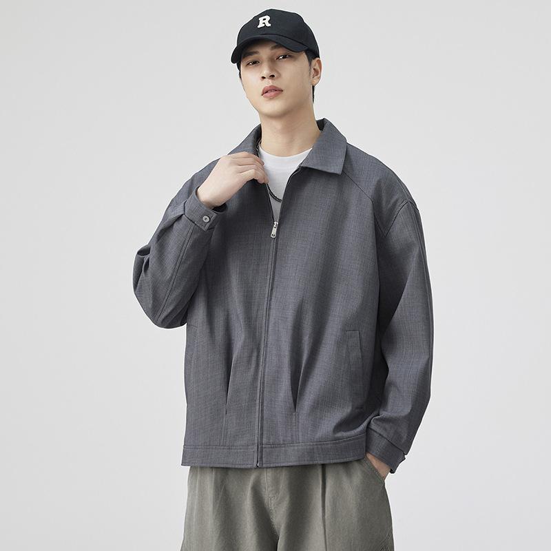 New Coat Men's Lapel Jacket Men's Autumn and Winter Loose Casual Solid Color Joker Tooling Sports