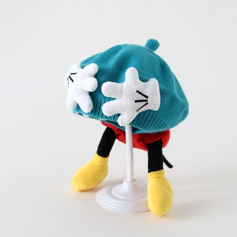 

Cute Mickey Mouse Kids Beret Mickey Mouse Bottom Knitted Beanie Winter Warm Flat Hat Stylish Versatile Soft Outdoor Hat зелений