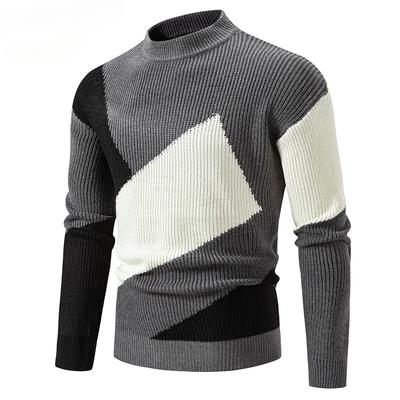 Men's Color Match Knitted Sweater Fashion Casual Breathable Classic Basic Half Turtleneck Streetwear Winter Warm Sweatshirts