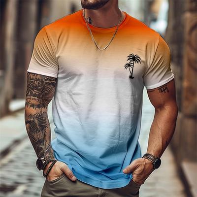 Vacation Gradient T-shirt Men Clothes Hawaii Style Casual Trend Short Sleeve T Shirts Summer Funny Men's Tees Tops Size XXS-6XL