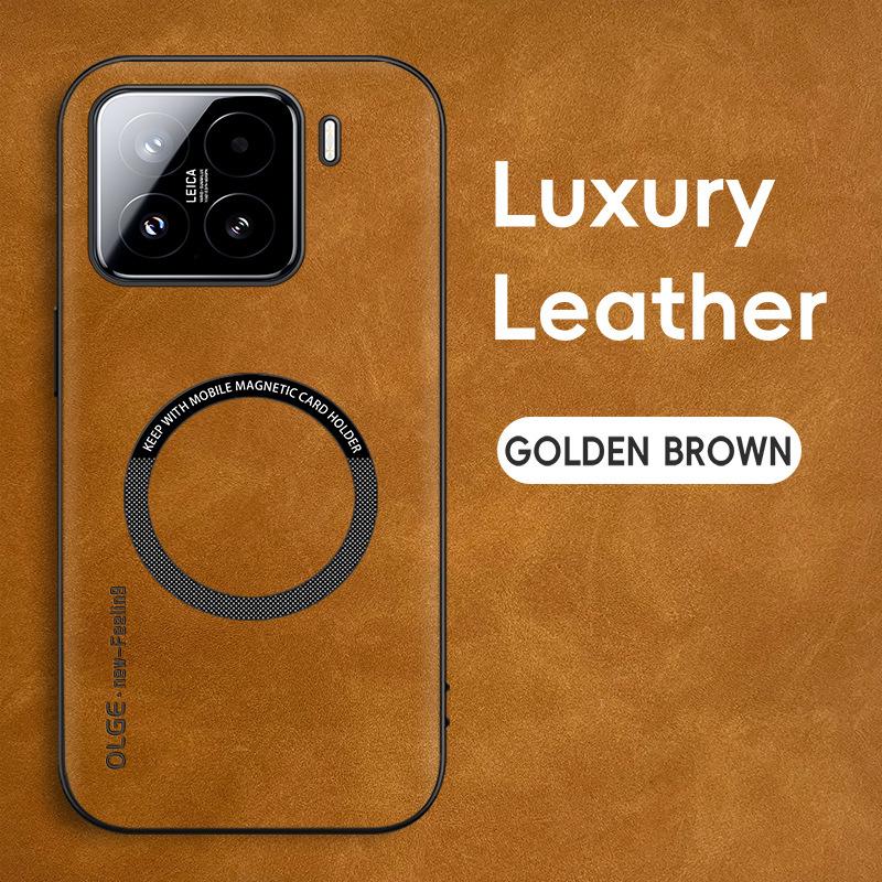 Luxusní kožené pouzdro na telefon pro Xiaomi 14T Pro Magnetické nárazuvzdorné pouzdro pro Xiaomi 15 12T Pro Měkký rámeček pro Magsafe Matný kryt