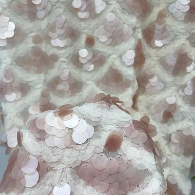 Mesh Base Cloth Sequin Embroidery Fabric Round Bead Sequin Lace Mesh Fabric For Diy Dewing Evening Dress Performance Clothes