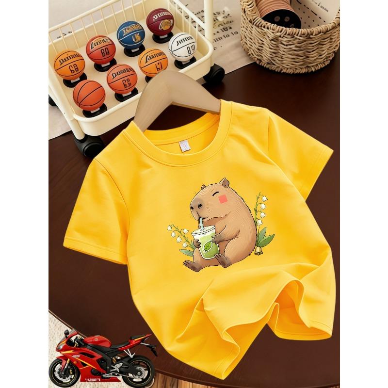 Boys Crewneck Short Sleeve T-Shirt, Campus Style Cute Cartoon Summer Print