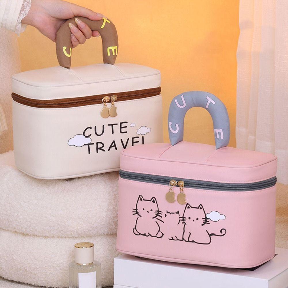 Portable Travel Makeup Bag with Handle Toiletry Pouch Versatile Cosmetic Bags School Supplies