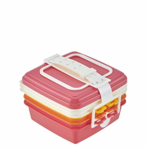 T-WORLD Stackable Picnic Case, Square, 3 Tiers, Pink, Small, "Colors" 4073