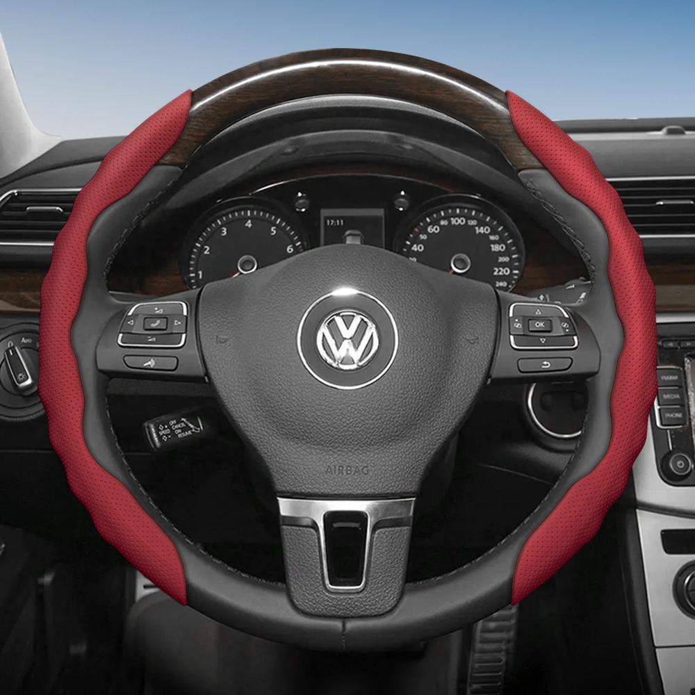 Suitable for Volkswagen Steering Wheel Cover, Wavy Sports Breathable Leather Segmented Anti-Slip Sweat-Absorbing Protective Cover Golf Passat Polo