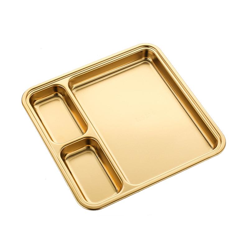 Gold Compartment Dining Plate For Food Serving Trays Stainless Steel Divided Dishes Kitchen Tableware Organization Container