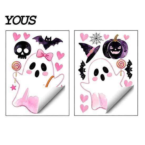 Room Halloween Decorations 2 Sheets Cartoon Ghost Window Cling, Spooky Decorative Decals Glass Sticker, Waterproof Static Decal for Holiday
