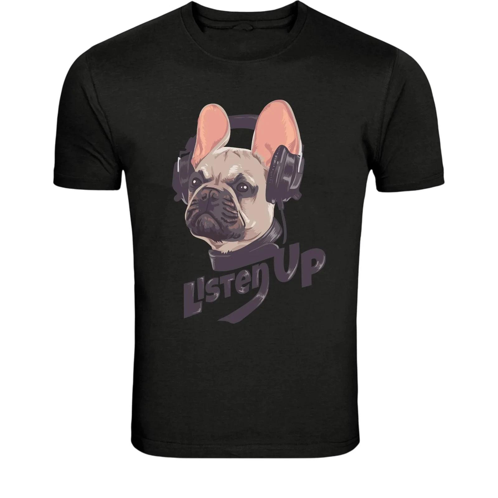 Listen Up DJ French Bulldog T-Shirt - Funny Music Dog Headphones XL
