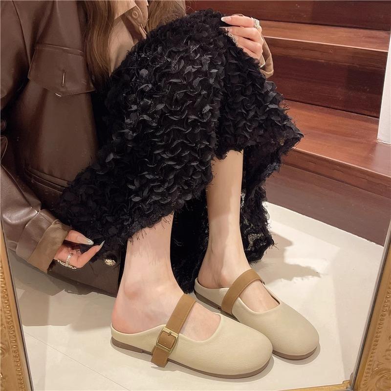 Soft-soled Bag Head Half Slippers Women's Outer Wear Spring and Summer New Versatile Flat Shoes One Pedal Pregnant Women Half Support Single Shoes
