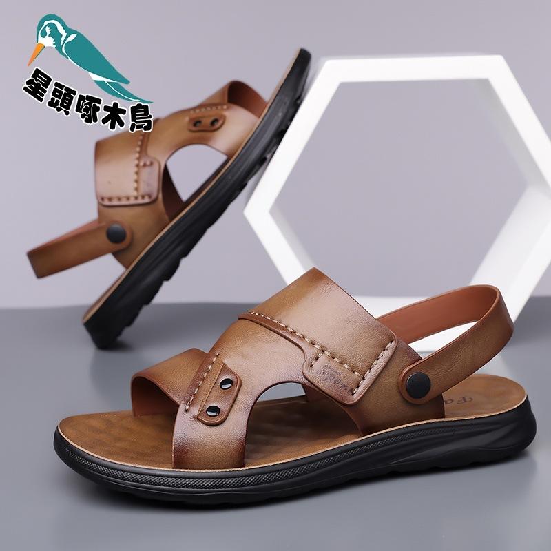 Summer sandals men's 2025 new outer wear non-slip beach shoes soft sole soft leather drag wear two sandals