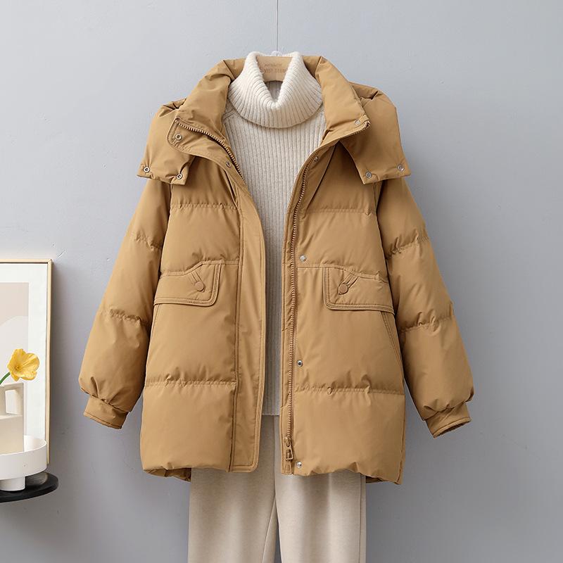 Women's 2025 Mid-Length White Duck Down Jacket - Trendy, Slimming, Thick Winter Coat with Auspicious Cloud Design