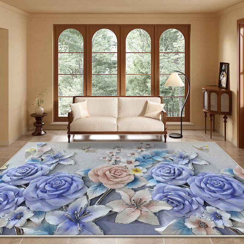 Modern Plant Pattern Large Living Room Rug Non-slip Flower Design Sofa Table Mat Soft Bedroom Decoration Aesthetic Rug Washable