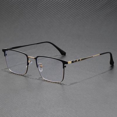 Herren Ultra-Leicht Anti-Blaulicht Plano Brillenrahmen mit Federscharnier, Fertig für Sehstärken, Business-Stil
