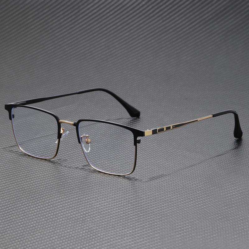 Armação de Óculos Plano Masculina Ultraleve Anti-Luz Azul com Haste de Mola, Pronta para Lentes de Grau para Estilo de Negócios