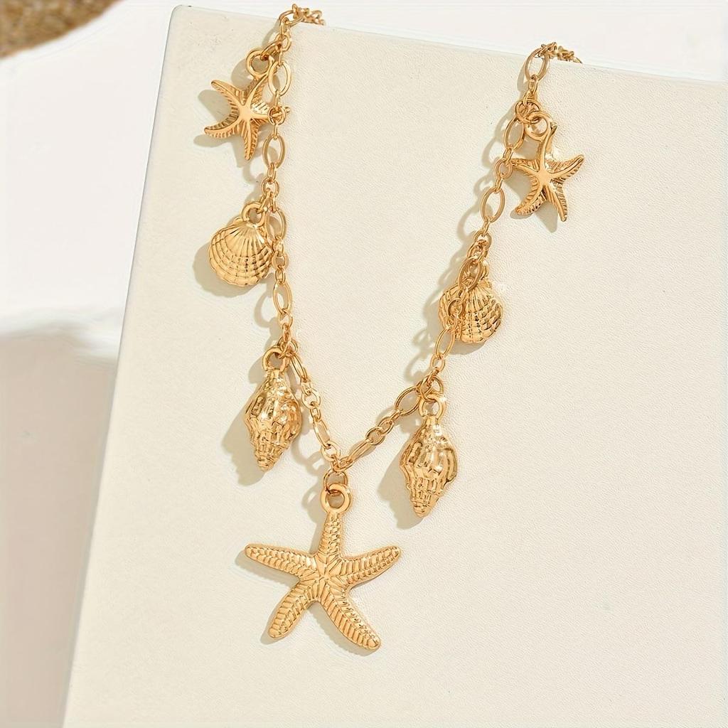 Bohemian Starfish Shell Pendant Necklace: Summer Beach Ocean Style for Women